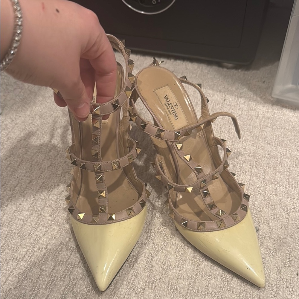 Valentino Women's Yellow and Gold Studded Heels